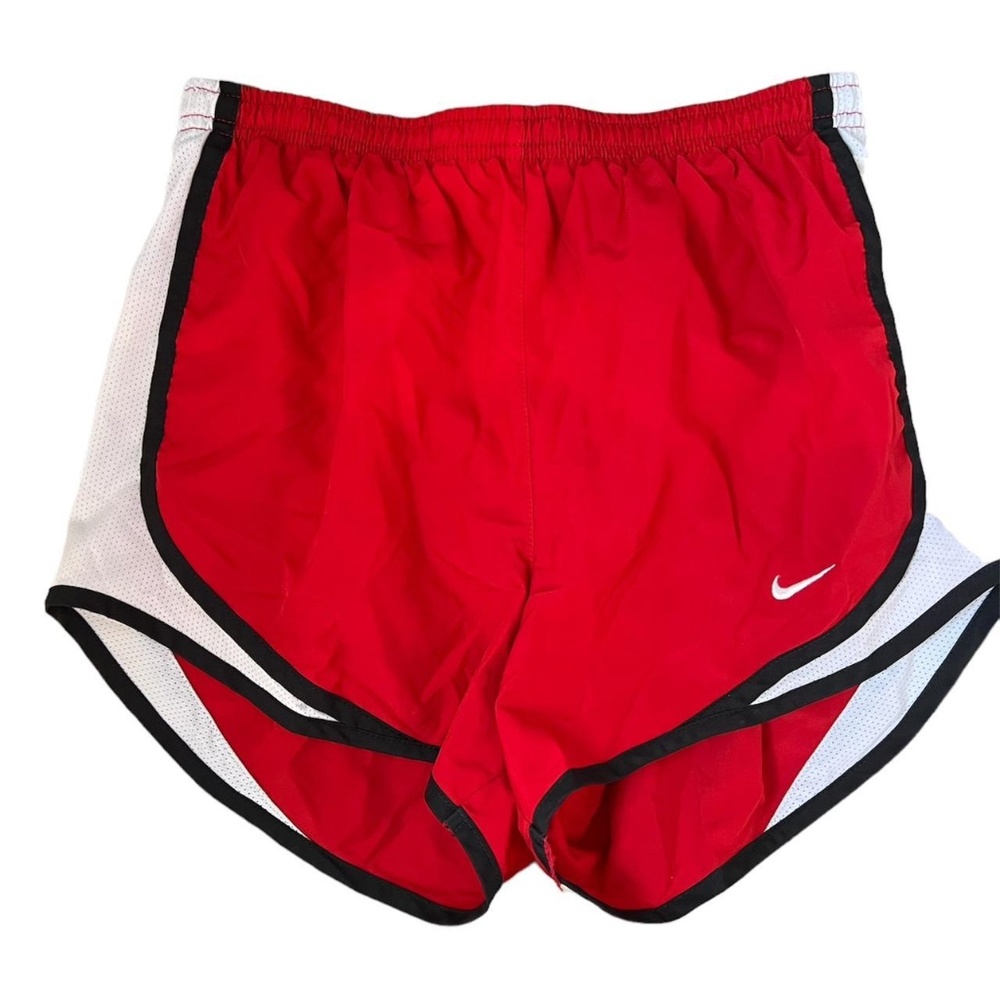 Nike red and white running shorts with embroidered logo